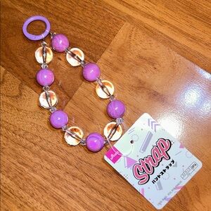 NWT Daiso Purple and Clear Beaded Phone Strap / Bag Charm
